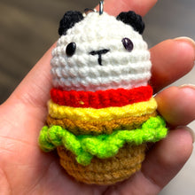 Load image into Gallery viewer, Cute Burger Panda Crochet Keychain K031