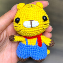 Load image into Gallery viewer, Cute Yellow Tiger in Overalls and Red Scarf Crochet Keychain K036