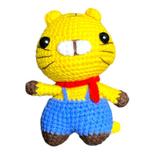 Load image into Gallery viewer, Cute Yellow Tiger in Overalls and Red Scarf Crochet Keychain K036