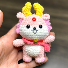 Load image into Gallery viewer, Cute Dragon Friend Wearing Bag Crochet Keychain K045