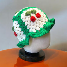 Load image into Gallery viewer, Granny Square Green Cherry Crochet Beanie