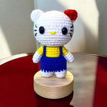 Load image into Gallery viewer, Kitten Girl in Blue Overalls Crochet Keychain K0228