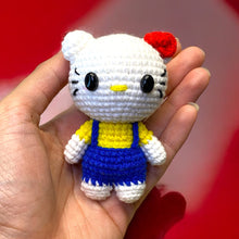 Load image into Gallery viewer, Kitten Girl in Blue Overalls Crochet Keychain K0228