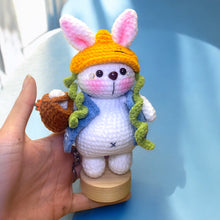 Load image into Gallery viewer, Carrot Lover Bunny with Basket Soft Crochet Figure K0314