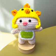 Load image into Gallery viewer, Butter Piggy with Chicken Hat Crochet Keychain K0409