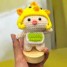 Load image into Gallery viewer, Butter Piggy with Chicken Hat Crochet Keychain K0409
