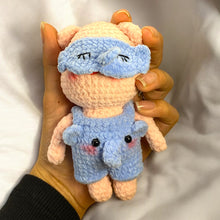 Load image into Gallery viewer, PJ Slumber Party Piggy Friends with Eyemask Soft Crochet Keychain K0413