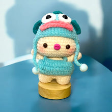 Load image into Gallery viewer, Blue Fish Costume Piggys with Magnetic Heads Soft Crochet Keychain K0415
