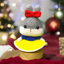 Load image into Gallery viewer, Bunny Girl in Ballroom Yellow and Blue Dress Crochet Keychain K0420