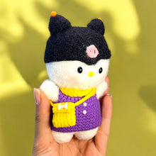 Load image into Gallery viewer, White Kitty with Black Kitty Beanie and Magnetic Head Fuzzy Crochet Figure K0422