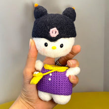 Load image into Gallery viewer, White Kitty with Black Kitty Beanie and Magnetic Head Fuzzy Crochet Figure K0422