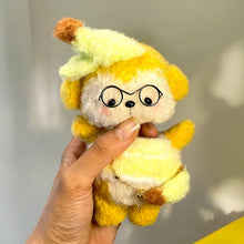 Load image into Gallery viewer, Banana Fiend Monkey with Glasses & Magnetic Head Fuzzy Crochet Figure K0424