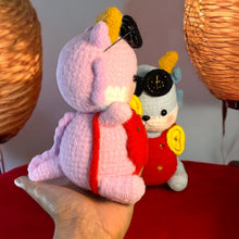 Load image into Gallery viewer, Lucky New Year Dragon Brother & Sister with Magnetic Heads Fuzzy Crochet Figure Pair K0432