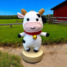 Load image into Gallery viewer, Farm Cow with Bell Crochet Keychain K0520