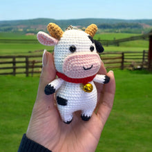 Load image into Gallery viewer, Farm Cow with Bell Crochet Keychain K0520