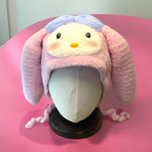Load image into Gallery viewer, Pink Bunny Gal with Blue Bow Soft Crochet Beanie