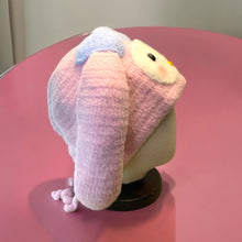 Load image into Gallery viewer, Pink Bunny Gal with Blue Bow Soft Crochet Beanie