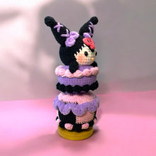 Load image into Gallery viewer, Sweet Victory Black Bunny on 3-Tier Cake Crochet Display Figure K0231