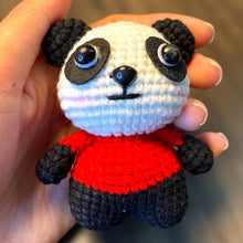 Load image into Gallery viewer, Cute Panda Wearing Red Shirt Crochet Keychain K008
