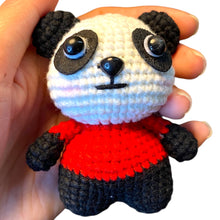 Load image into Gallery viewer, Cute Panda Wearing Red Shirt Crochet Keychain K008
