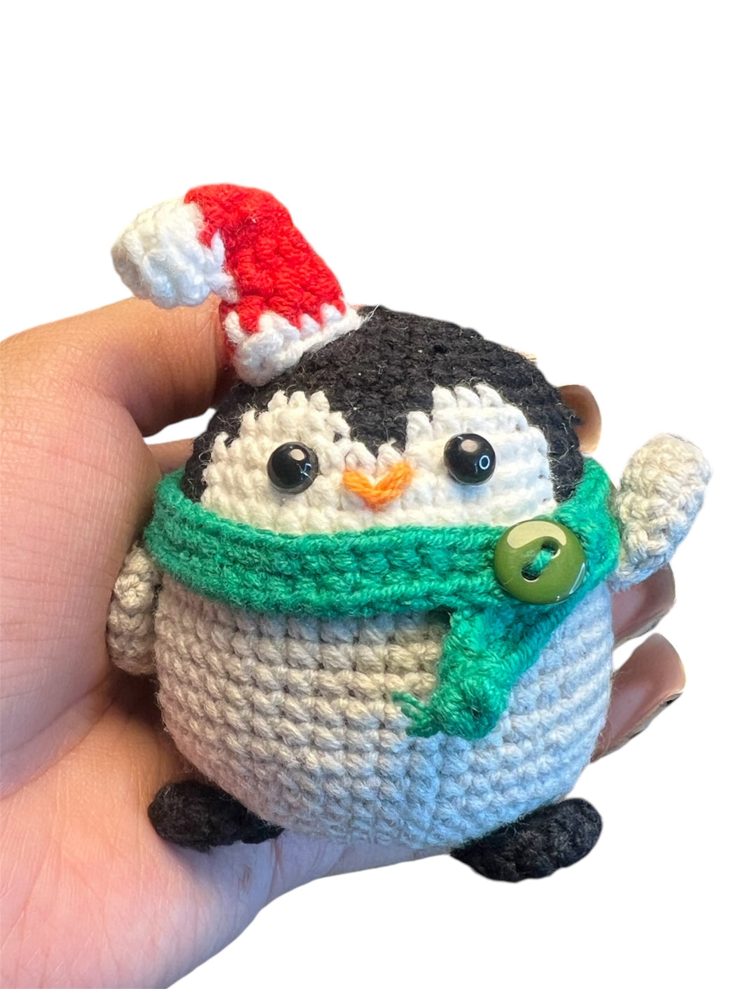 Cute Penguin Wearing Christmas Hat and Scarf Crochet Keychain K009