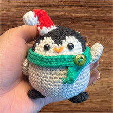 Load image into Gallery viewer, Cute Penguin Wearing Christmas Hat and Scarf Crochet Keychain K009
