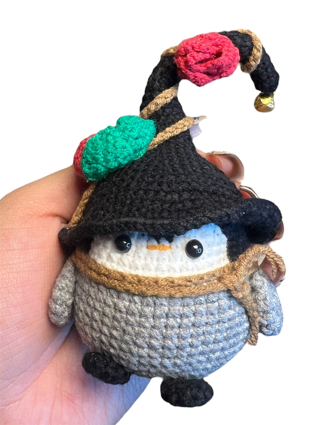 Cute Penguin Wearing A Witch Hat Crochet Keychain K012