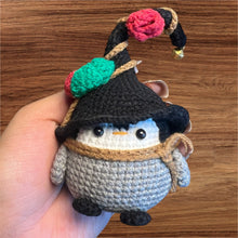 Load image into Gallery viewer, Cute Penguin Wearing A Witch Hat Crochet Keychain K012
