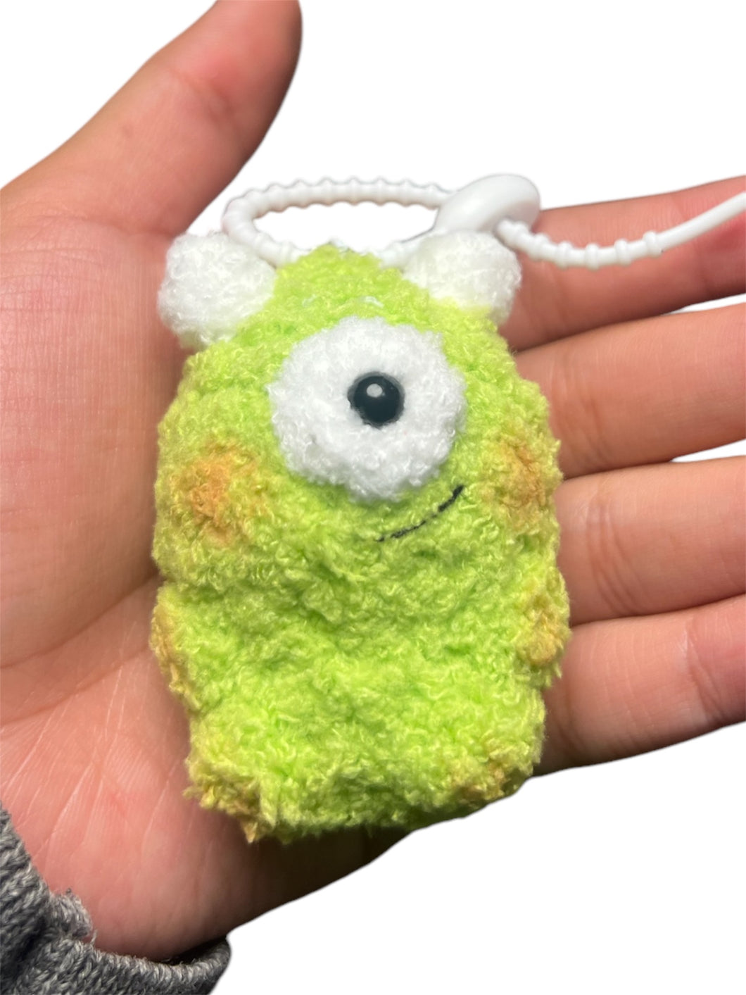 Cute Fluffy Green One Eyed Monster Crochet Keychain K025