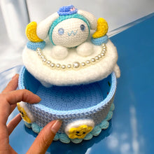 Load image into Gallery viewer, White Velvet Puppy Secret Cake Crocheted Container
