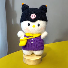 Load image into Gallery viewer, White Kitty with Black Kitty Beanie and Magnetic Head Fuzzy Crochet Figure K0422
