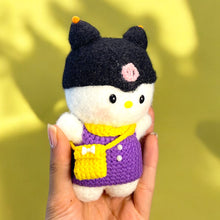 Load image into Gallery viewer, White Kitty with Black Kitty Beanie and Magnetic Head Fuzzy Crochet Figure K0422
