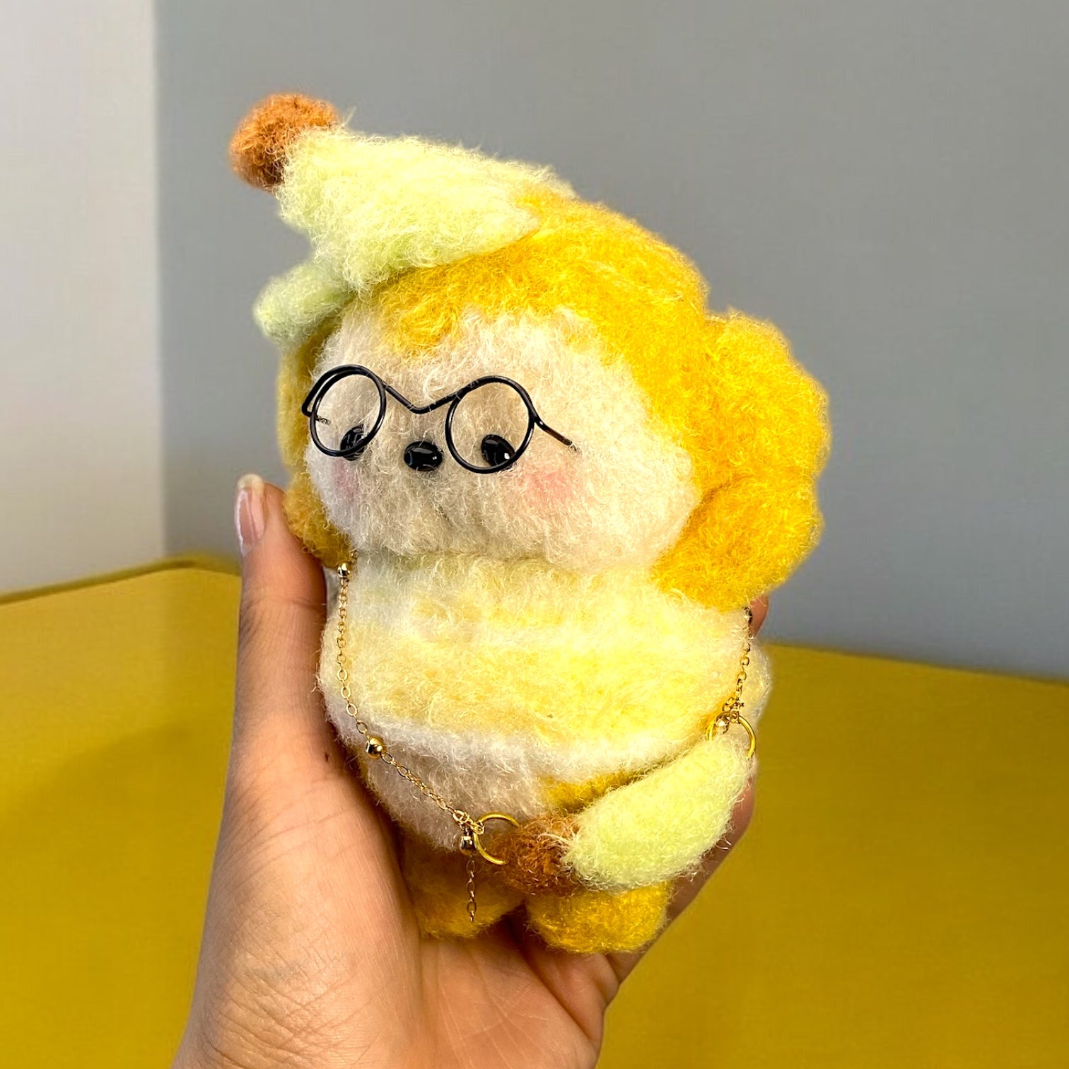 Banana Fiend Monkey with Glasses & Magnetic Head Fuzzy Crochet