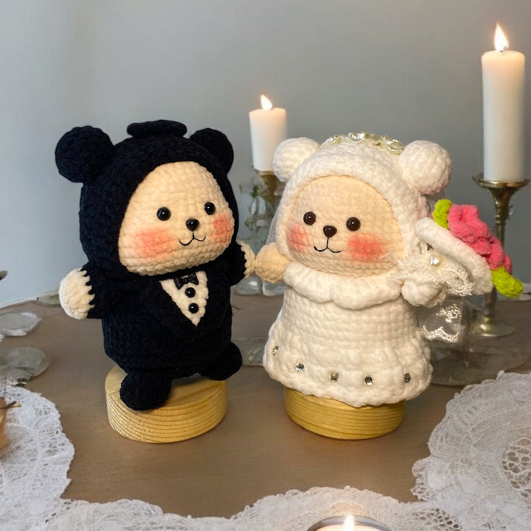 Anniversary Vow Renewal Bear Couple Soft Crochet Keychain Pair K0433