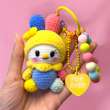 Load image into Gallery viewer, White Bunny Gal with Bunny Costume &amp; Pastel Charms Crochet Keychain K0530
