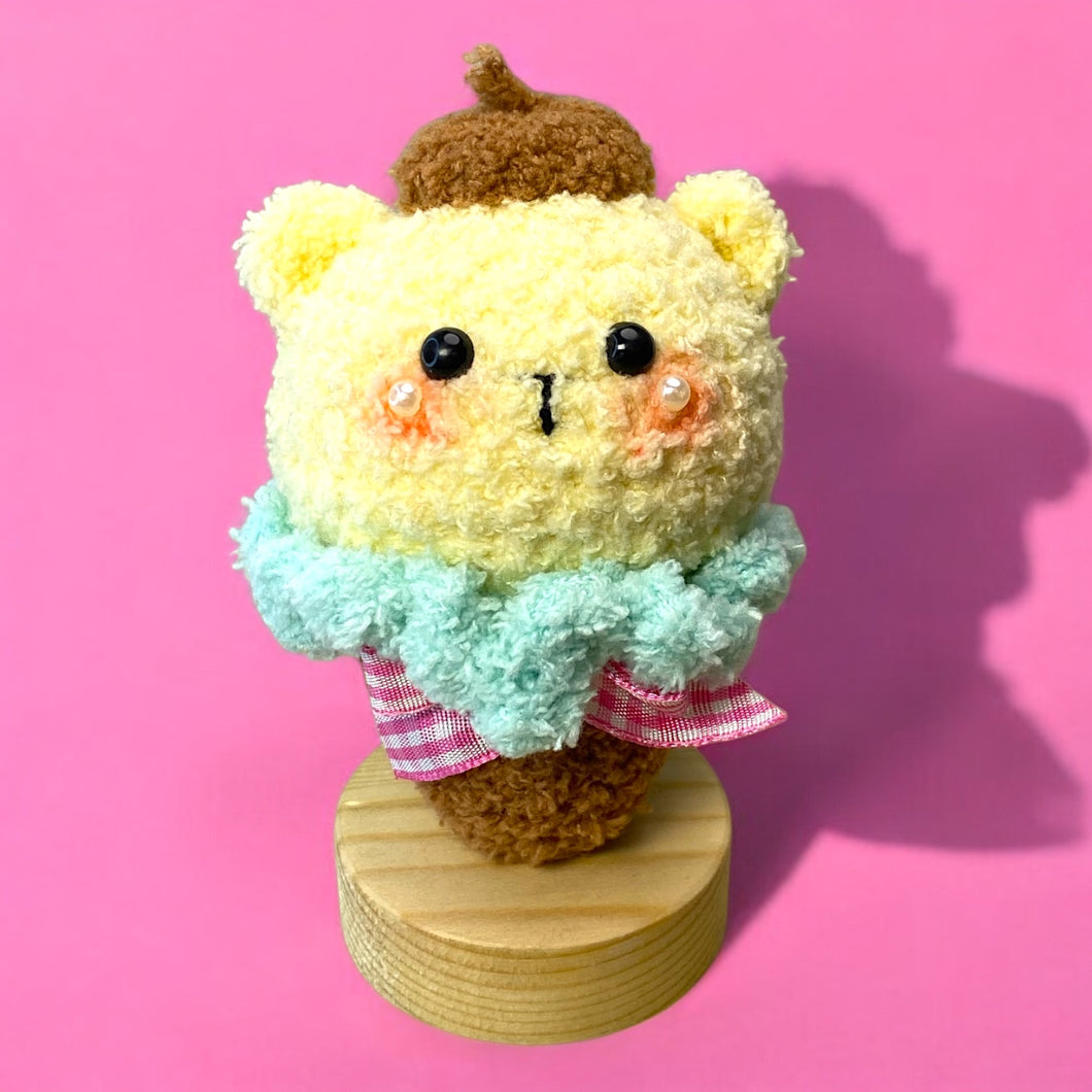 Yummy Yellow Pup Cone Fuzzy Crochet Keychain K0532