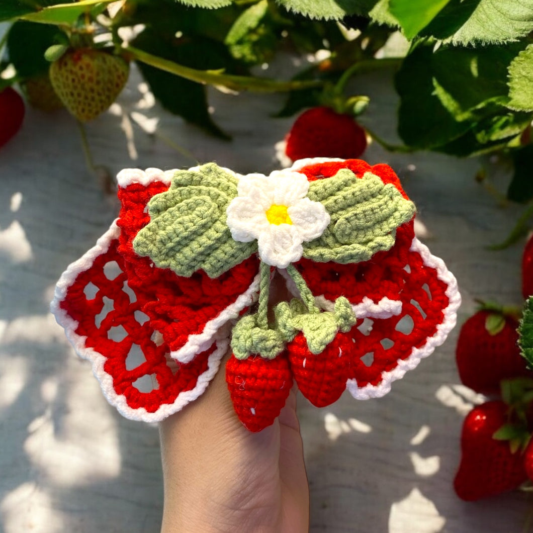 Strawberry Lover Crocheted Bow Clip K0552