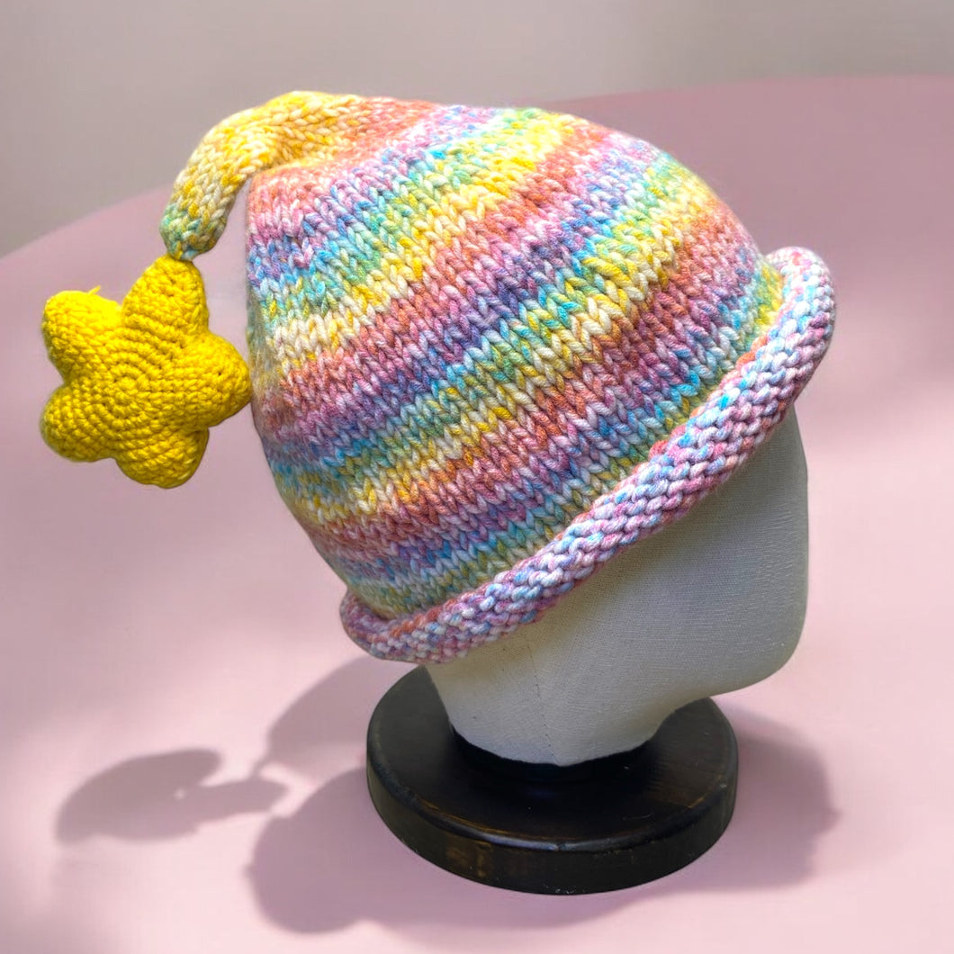 Nighttime Stars Pastel Rainbow Crochet Beanie