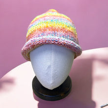 Load image into Gallery viewer, Nighttime Stars Pastel Rainbow Crochet Beanie
