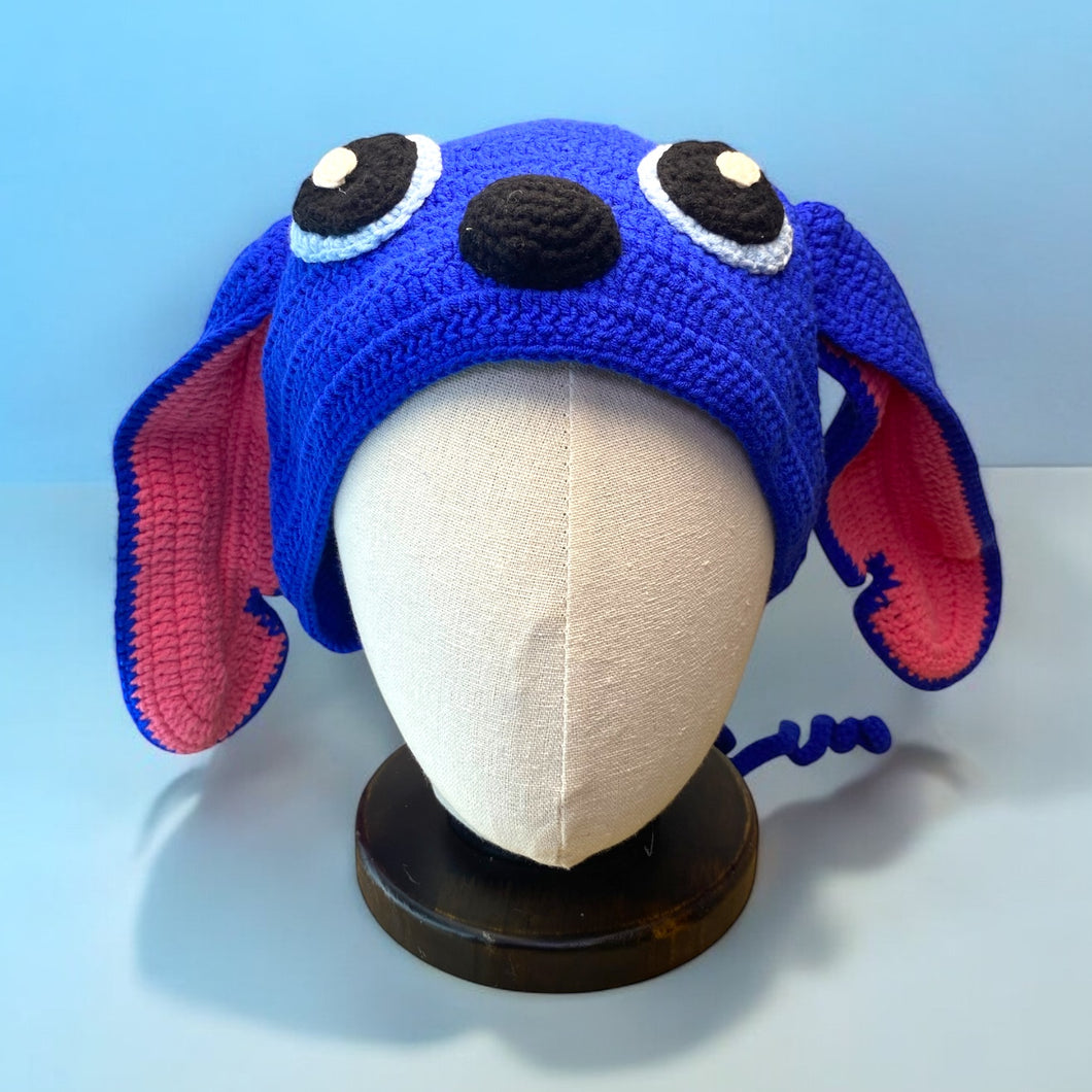 Blue Big Ear Alien Crochet Beanie