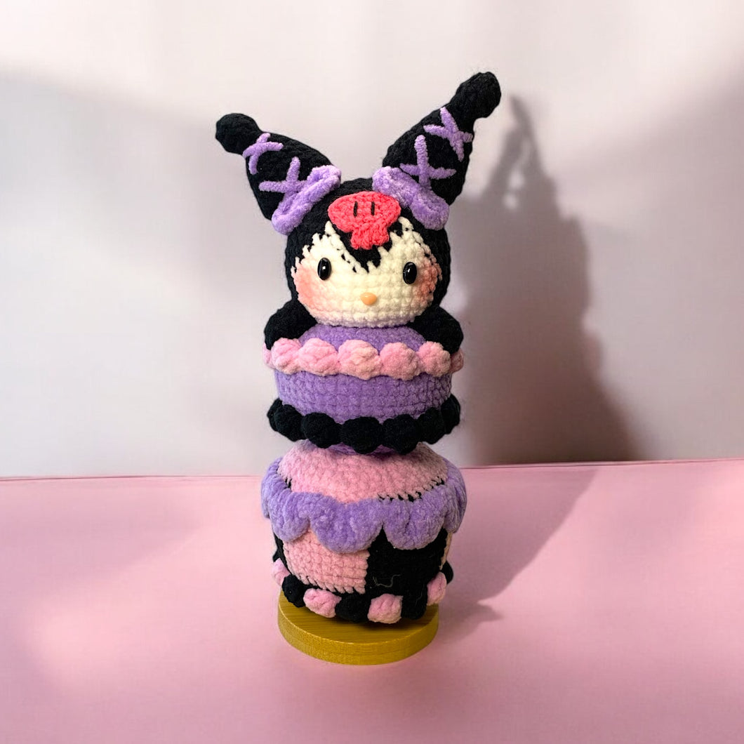 Sweet Victory Black Bunny on 3-Tier Cake Crochet Display Figure K0231