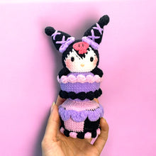 Load image into Gallery viewer, Sweet Victory Black Bunny on 3-Tier Cake Crochet Display Figure K0231
