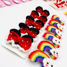 Load image into Gallery viewer, Cute Mouse Ear and Rainbow Themed Yarn Hair Clips
